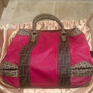 Authentic Fendi Vibrant Pink and Brown Tote